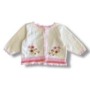 Nannette Vintage Floral Embroidered Knit Cardigan Babies Size 3/6M‎ Crème Pink